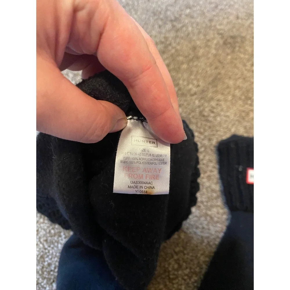 Hunter Boot Socks Tall Fleece Knit Cuff Large Black Rain Preppy Utility Fall